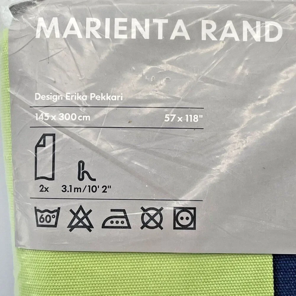 NWT IKEA Marienta Rand Green & Blue Curtain Panels 57